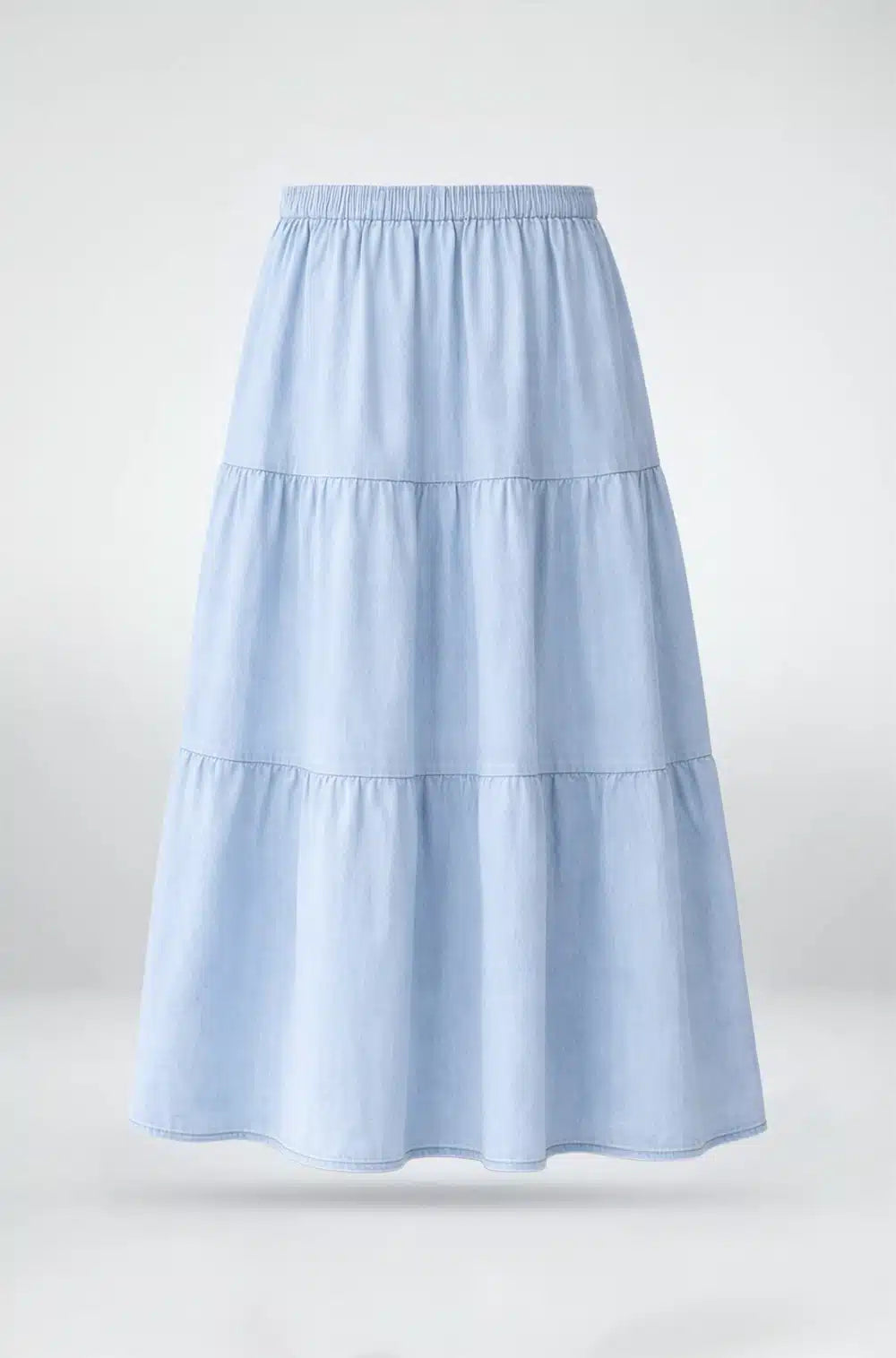 Light Blue Tiered Denim Skirt- Free Size