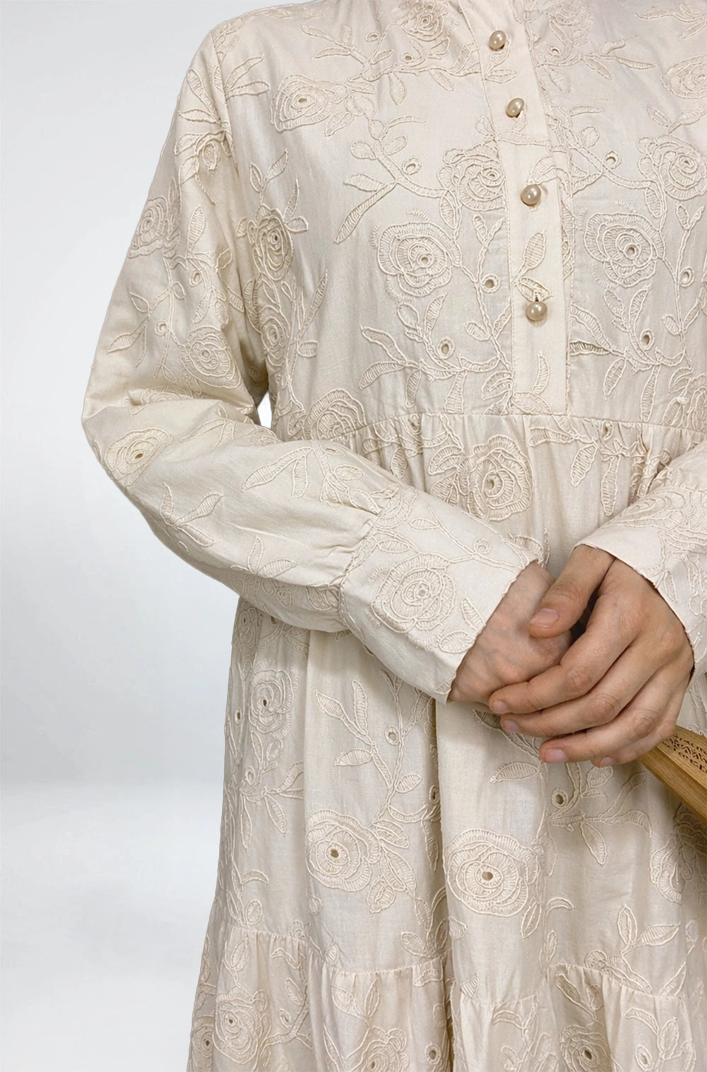 Bloom Embroidered Maxi Dress-Cotton Voile