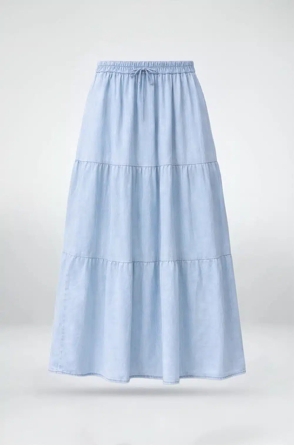 Light Blue Tiered Denim Skirt- Free Size