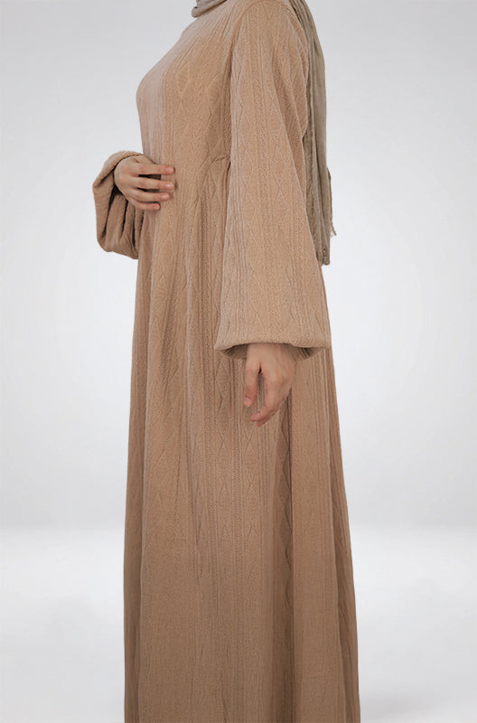 Beige Ribbed Winter Dress