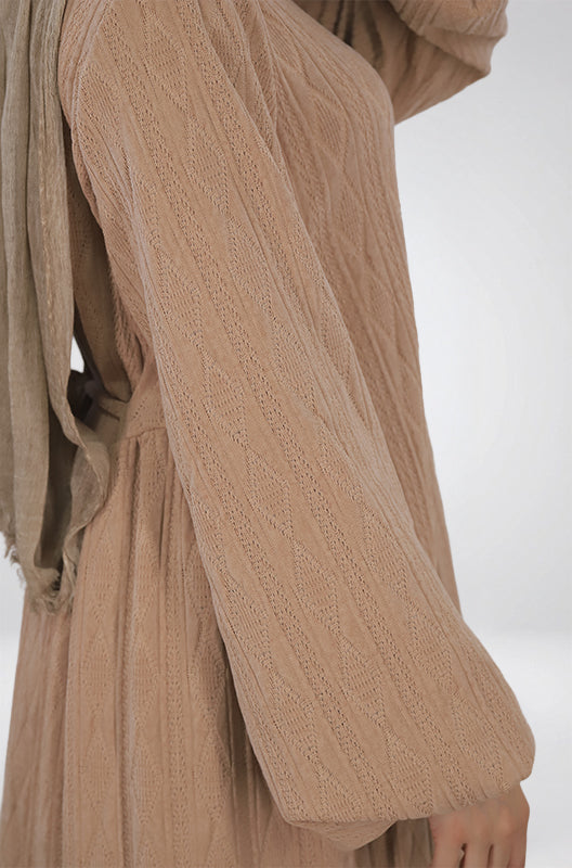 Beige Ribbed Winter Dress