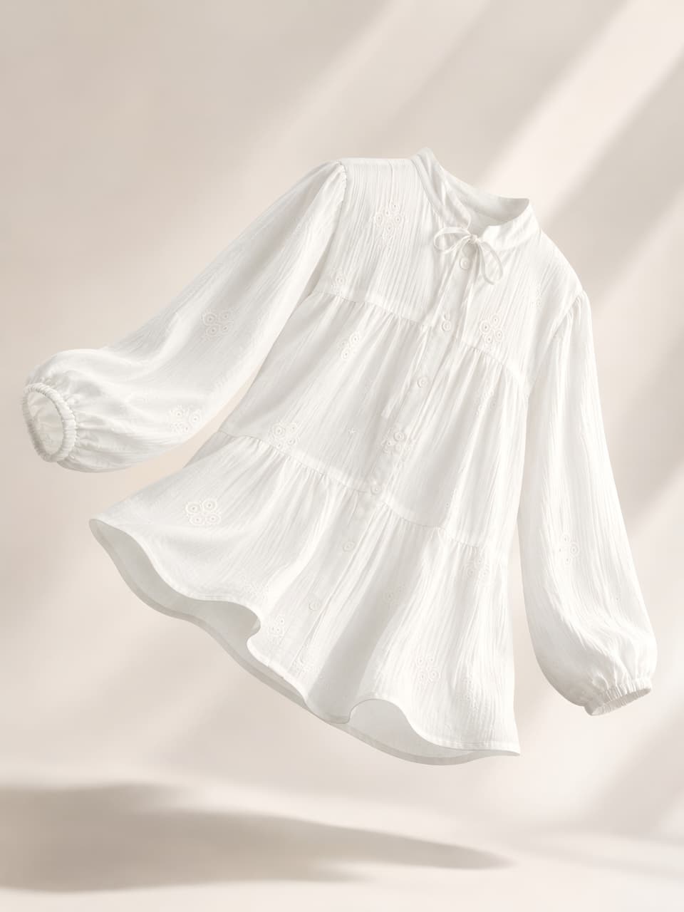 White Cotton Crinkle Embroidered Blouse