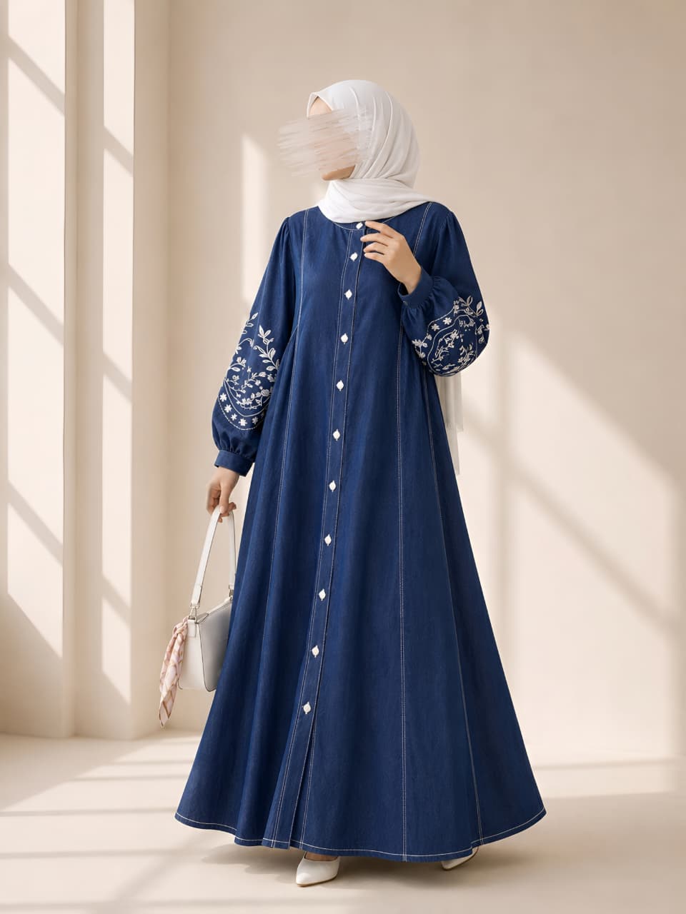 Denim Embroidered Abaya Dress