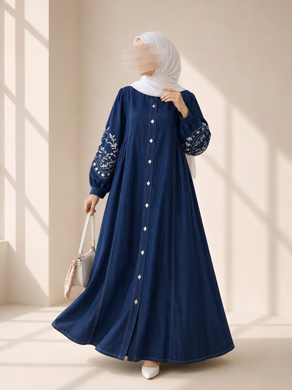 Denim Embroidered Abaya Dress