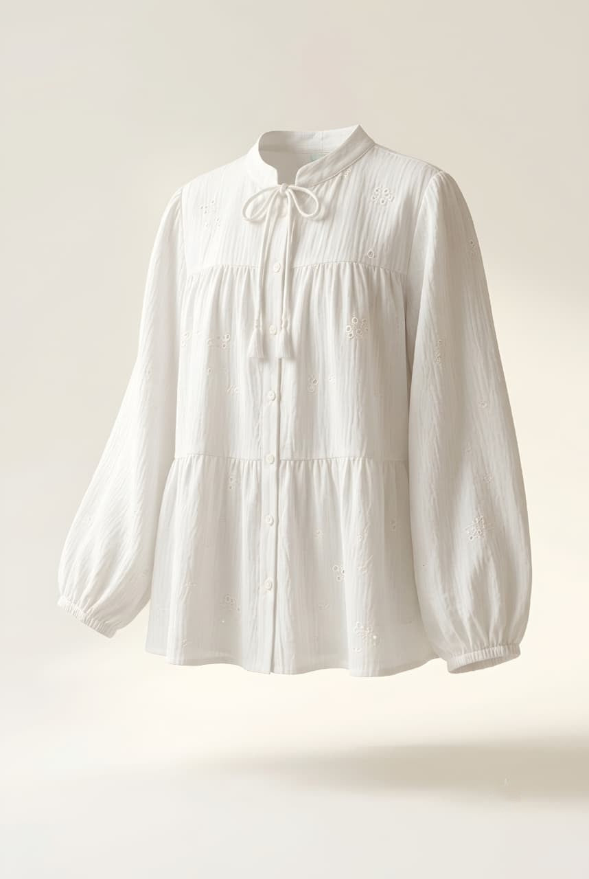 White Cotton Crinkle Embroidered Blouse