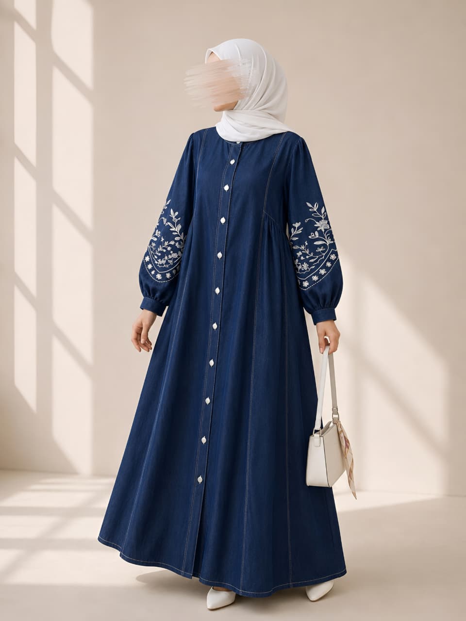 Denim Embroidered Abaya Dress
