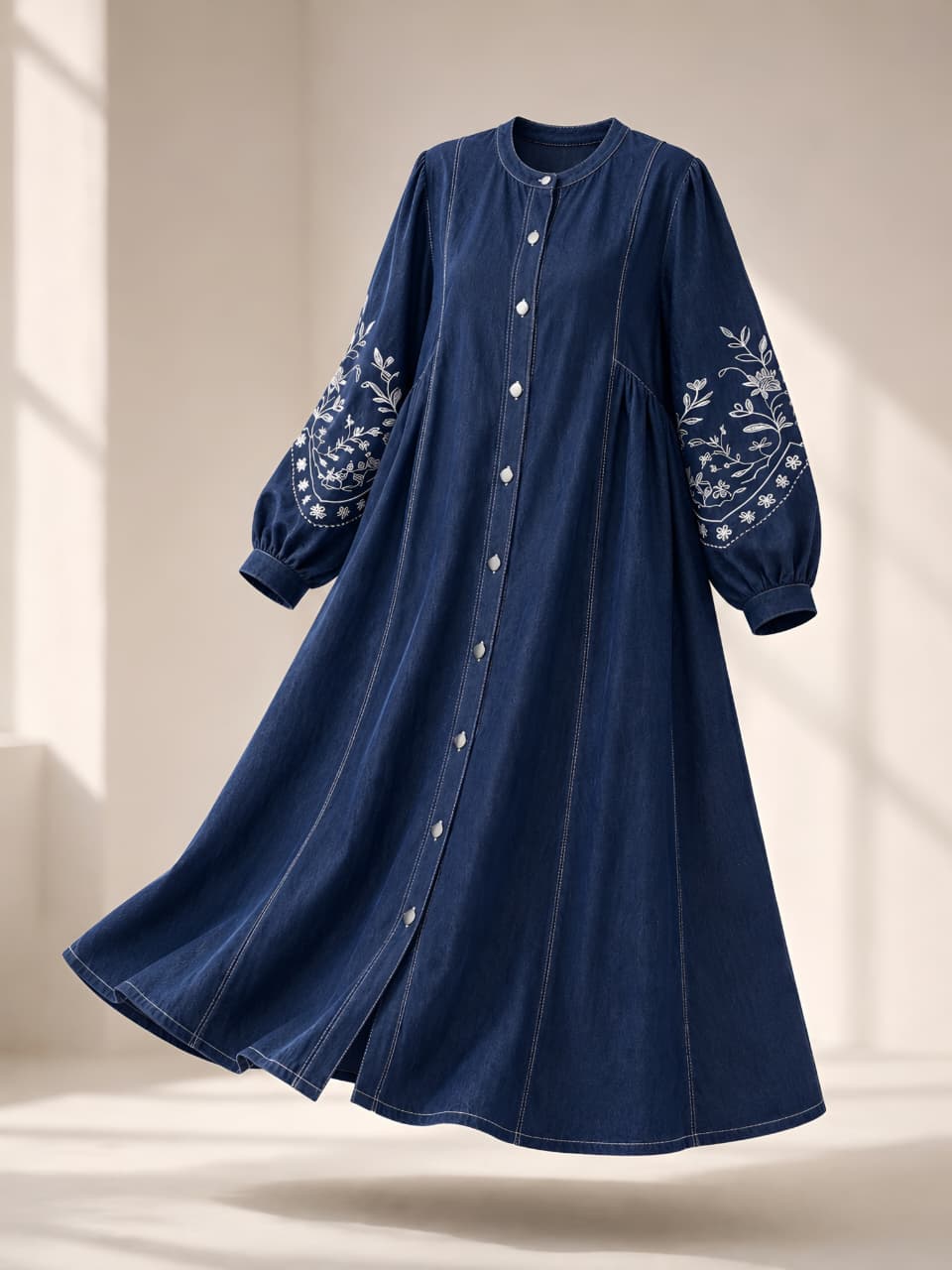 Denim Embroidered Abaya Dress