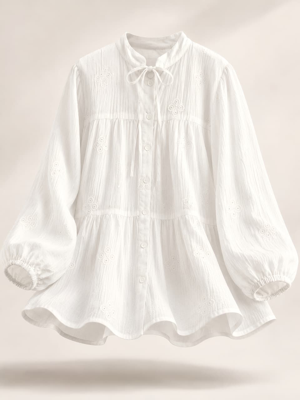 White Cotton Crinkle Embroidered Blouse
