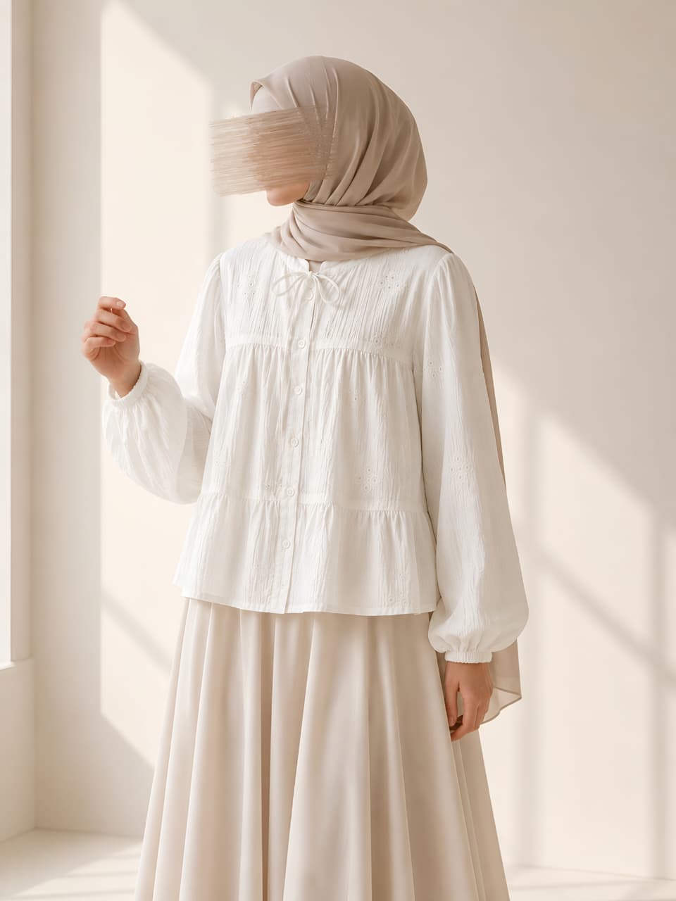 White Cotton Crinkle Embroidered Blouse