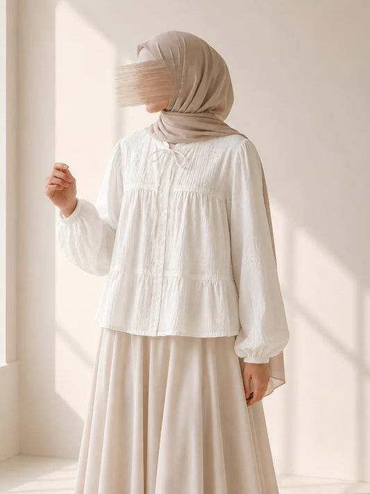 White Cotton Crinkle Blouse
