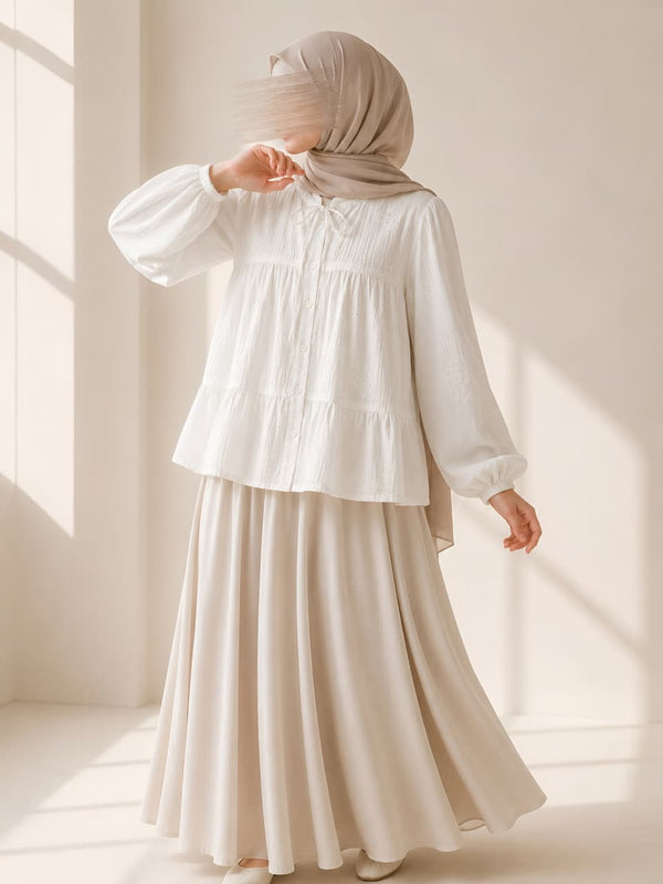 White Cotton Crinkle Embroidered Blouse