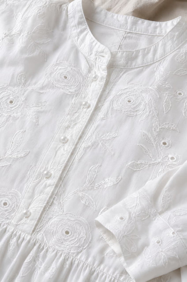 Bloom Embroidered Maxi Dress-Cotton Voile