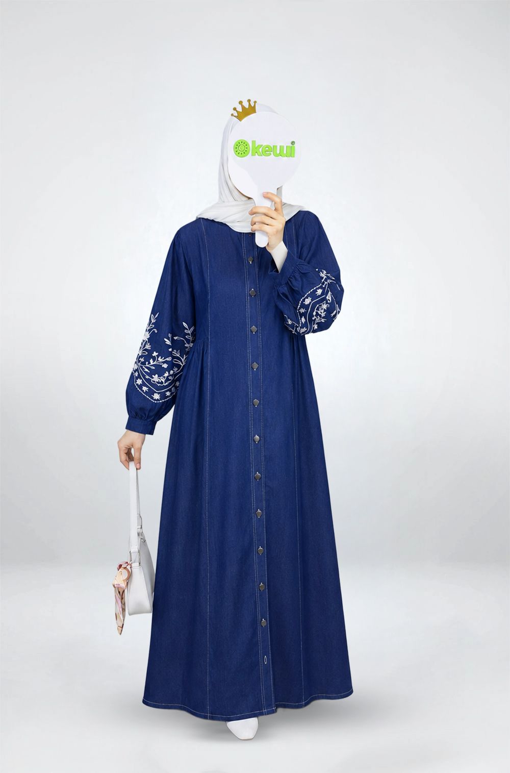 Denim Bloom Embroidered Abaya Dress