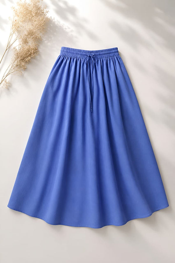 Modest Blue Double Circle Linen Skirt- Free size