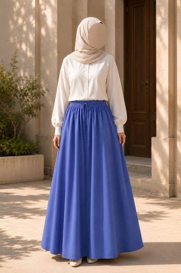 Modest Blue Double Circle Linen Skirt- Free size