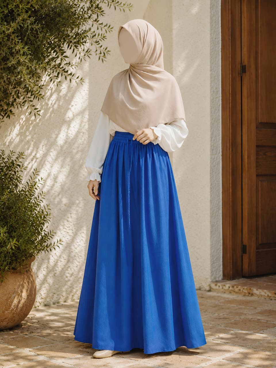 Blue Double Circle Linen Skirt- Free size