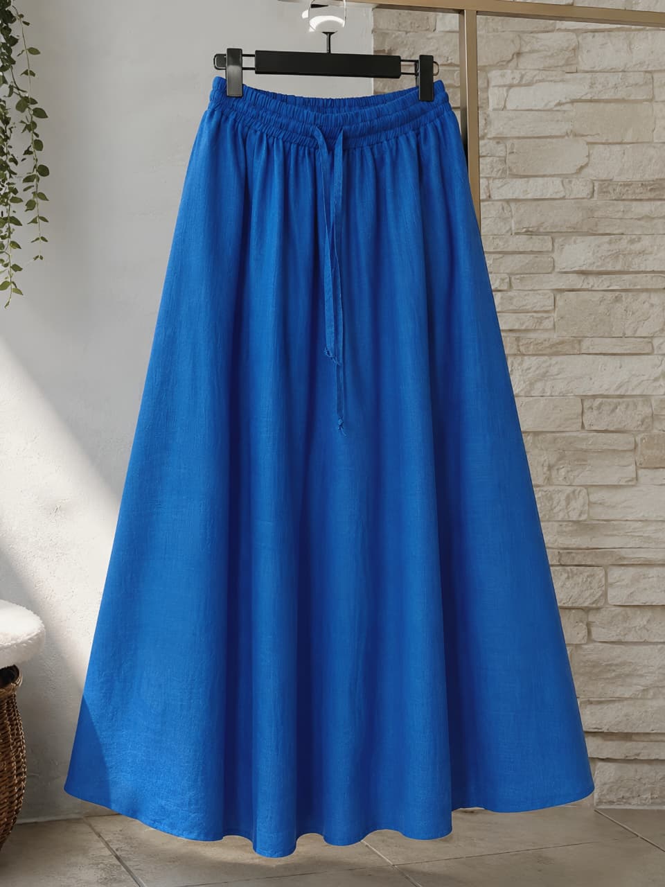 Blue Double Circle Linen Skirt- Free size